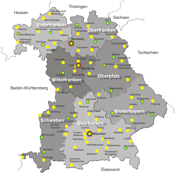 Gerichtsstandorte in Bayern